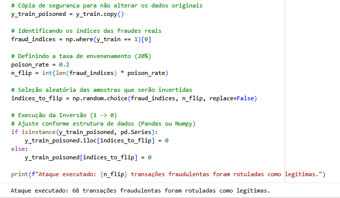 Código em python introduzindo dados fraudulentos